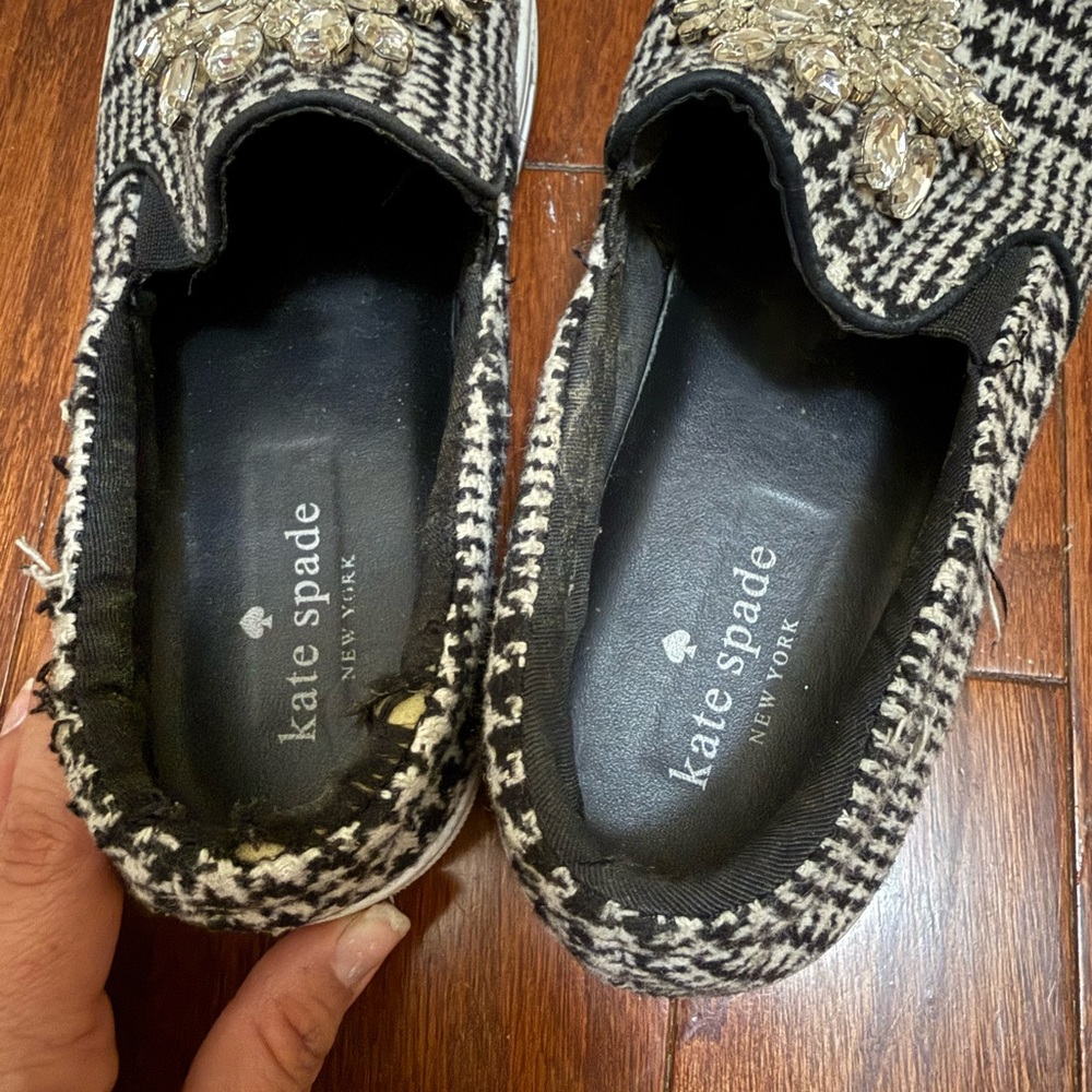 Kate Spade Gizelle Houndstooth Embellished Slip On Sneakers Women 6.5 Rhinestone - Picture 7 of 7